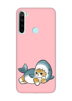 Матовий рожевий чохол на xiaomi redmi note 8 :: котик акула (принт 355)