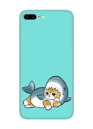 Матовый бирюзовый чехол на apple iphone 7 plus / iphone 8 plus :: котенок акула (принт 355)