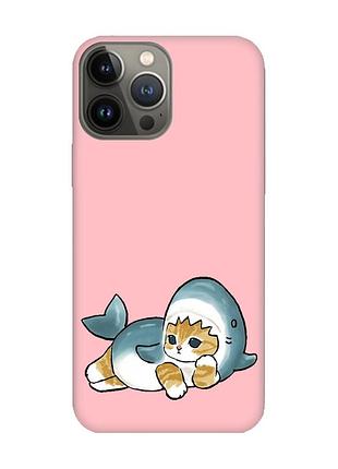 Матовый розовый чехол на apple iphone 13 pro :: котенок акула (принт 355)