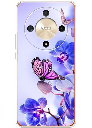 Чехол силиконовый с картинкой на huawei honor magic 6 lite 5g (цветок, бабочка на орхидее)