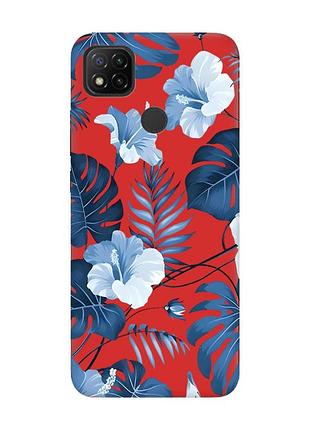 Матовий червоний чохол на xiaomi redmi 9c/10a :: тропіки (принт 373)