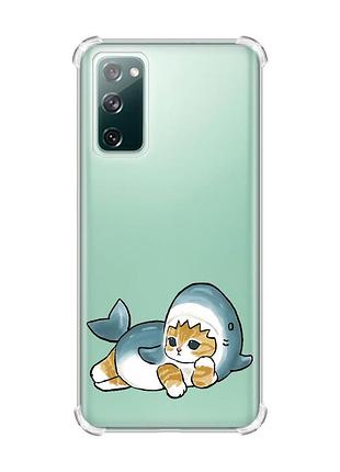 Чехол с утолщенными углами на samsung galaxy s20 fe :: котенок акула (принт 355)