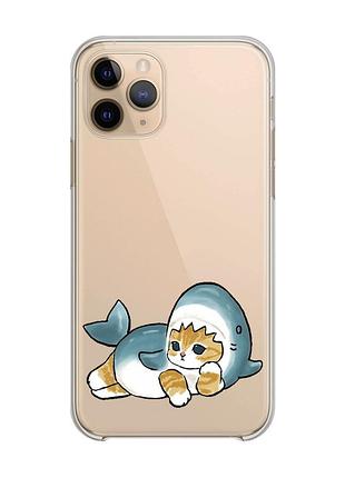 Прозрачный чехол на apple iphone 11 pro (5,8) :: котенок акула (принт 355)