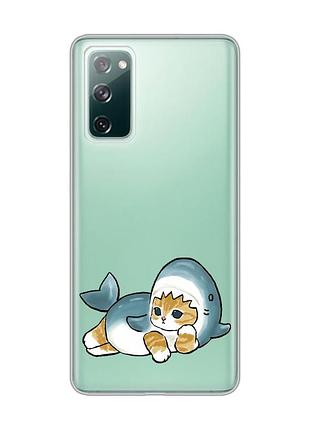 Прозрачный чехол на samsung galaxy s20 fe :: котенок акула (принт 355)