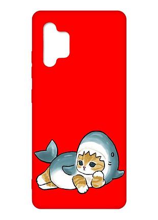 Матовый красный чехол на samsung galaxy a32 :: котенок акула (принт 355)