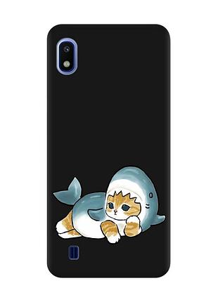 Матовий чорний чохол на samsung galaxy a10 (2019) a105 :: котик акула (принт 355)