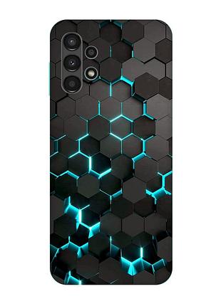 Матовый чехол с бирюзовыми боками на samsung galaxy a13 4g :: соты 3d (принт 357)