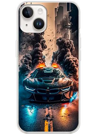 Чехол силиконовый с картинкой на iphone 14 (машина bmw i8)