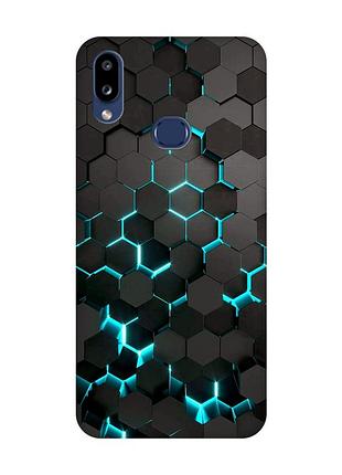 Матовый чехол с черными боками на samsung galaxy a10ѕ a107 :: соты 3d (принт 357)