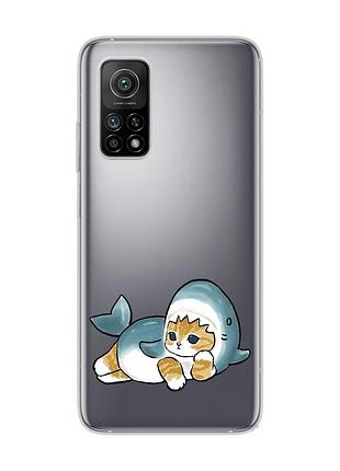Прозрачный чехол на xiaomi mi 10t/mi 10t pro :: котенок акула (принт 355)