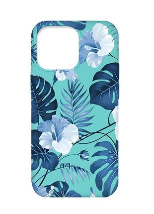 Матовий бірюзовий чохол на apple iphone 13 pro :: тропіки (принт 373)