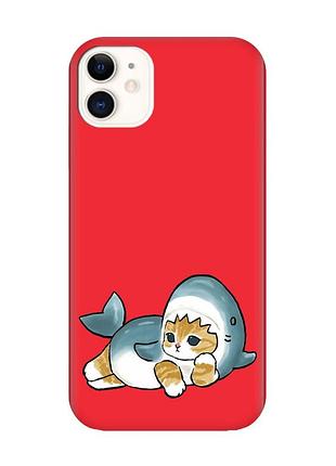 Матовий червоний чохол на apple iphone 11 (6.1) :: котик акула (принт 355)