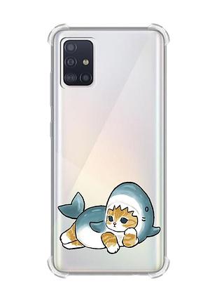 Чехол с утолщёнными углами на samsung galaxy a71/a715 :: котенок акула (принт 355)