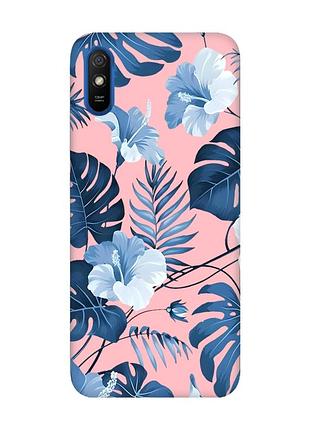 Матовый розовый чехол на xiaomi redmi 9a :: тропики (принт 373)