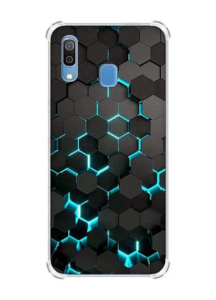 Чехол с утолщёнными углами на samsung galaxy a30 (2019) / a20 (2019) :: соты 3d (принт 357)