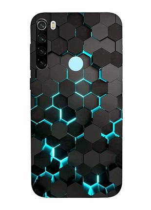 Матовый чехол с красными боками на xiaomi redmi note 8t :: соты 3d (принт 357)