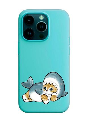 Матовий бірюзовий чохол на apple iphone 14 pro :: котик акула (принт 355)