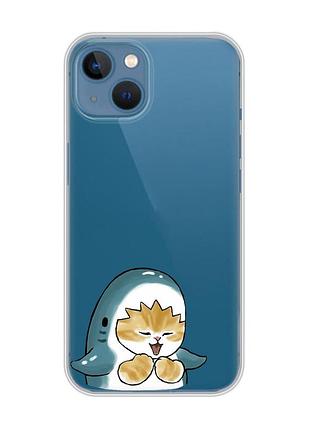 Прозорий чохол на apple iphone 13 :: котик акула (принт 376)