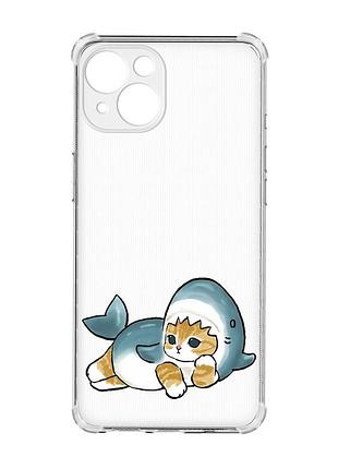 Чохол із потовщеними кутами на iphone 15 :: котик акула (принт 355)