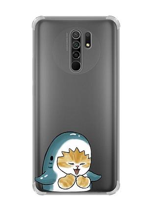 Чехол с утолщёнными углами на xiaomi redmi 9 :: котёнок акула (принт 376)