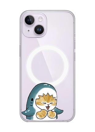 Магнитный чехол на iphone 14 с поддержкой magsafe :: котёнок акула (принт 376)