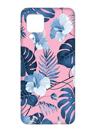 Матовый розовый чехол на samsung galaxy m32/a22/m22 4g :: тропики (принт 373)