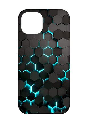 Матовый чехол с бирюзовыми боками на apple iphone 14 :: соты 3d (принт 357)