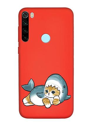 Матовый красный чехол на xiaomi redmi note 8t :: котенок акула (принт 355)