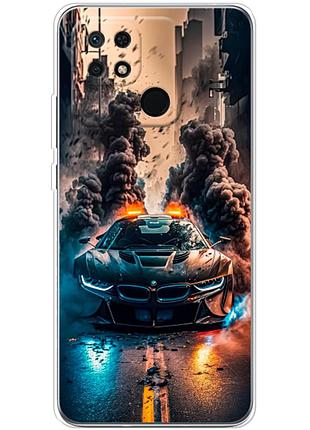 Чехол силиконовый с картинкой на xiaomi redmi 10c (машина bmw i8)