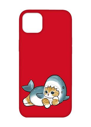 Матовий червоний чохол на iphone 14 plus :: котик акула (принт 355)