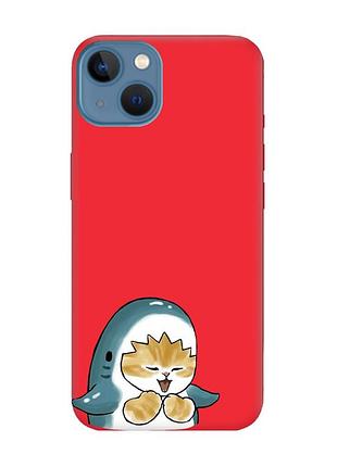 Матовий червоний чохол на apple iphone 13 :: котик акула (принт 376)