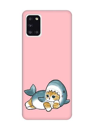 Матовый розовый чехол на samsung galaxy a31 :: котенок акула (принт 355)