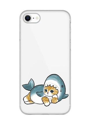 Прозрачный чехол для iphone 7, 8 :: котенок акула (принт 355)