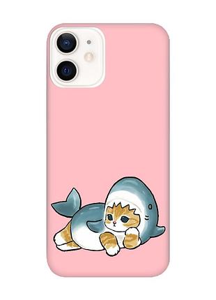 Матовый розовый чехол на apple iphone 12 / 12 pro (6.1) :: котенок акула (принт 355)