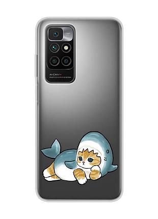 Прозрачный чехол на xiaomi redmi 10/10 (2022) :: котенок акула (принт 355)