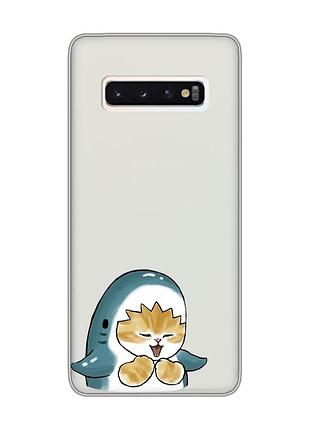 Прозрачный чехол на samsung galaxy s10 :: котёнок акула (принт 376)