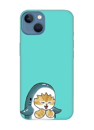 Матовий бірюзовий чохол на apple iphone 13 :: котик акула (принт 376)
