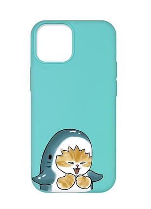 Матовий бірюзовий чохол на apple iphone 12 pro max :: котик акула (принт 376)