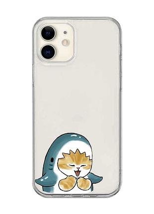 Прозрачный чехол на iphone 12 mini :: котёнок акула (принт 376)