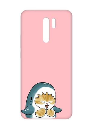 Матовый розовый чехол на xiaomi redmi 9 :: котёнок акула (принт 376)