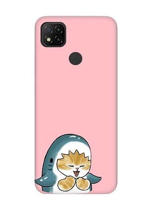 Матовый розовый чехол на xiaomi redmi 9c/10a :: котёнок акула (принт 376)