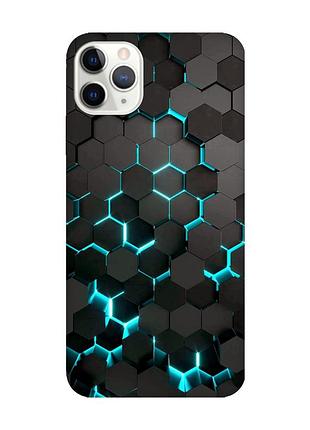 Матовый чехол с бирюзовыми боками на iphone 11 pro max (6.5) :: соты 3d (принт 357)
