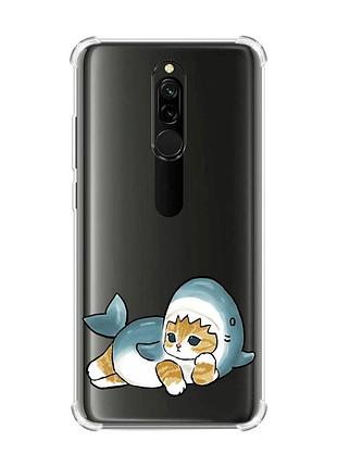 Чехол с утолщенными углами на xiaomi redmi 8 :: котенок акула (принт 355)