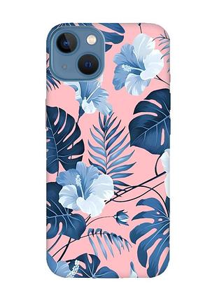 Матовый розовый чехол на apple iphone 13 :: тропики (принт 373)