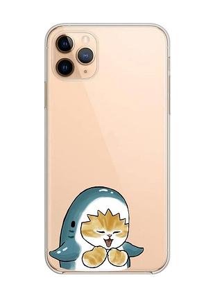 Прозрачный чехол на iphone 11 pro max (6,5) :: котёнок акула (принт 376)