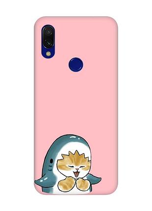 Матовый розовый чехол на xiaomi redmi 7 :: котёнок акула (принт 376)