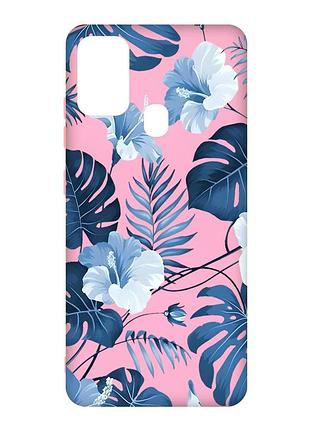 Матовый розовый чехол на samsung galaxy m30s/m21 :: тропики (принт 373)