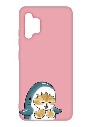 Матовый розовый чехол на samsung galaxy a32 :: котёнок акула (принт 376)