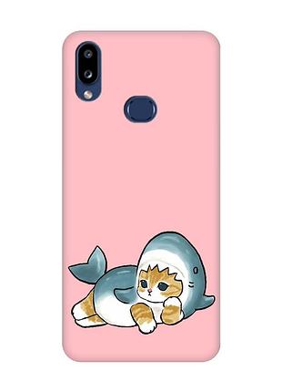 Матовый розовый чехол на samsung galaxy a10s (a107) :: котенок акула (принт 355)