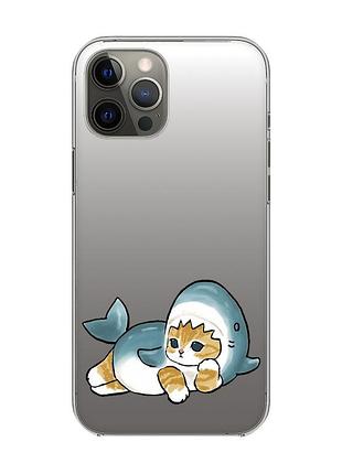 Прозорий чохол на iphone 12 pro max :: котик акула (принт 355)